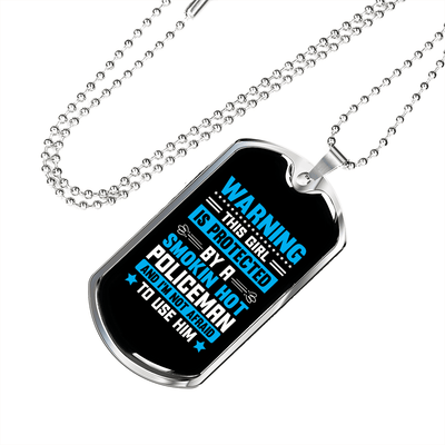 To My Girlfriend Smokin Hot Policeman Blue Necklace Stainless Steel or 18k Gold Dog Tag 24" Chain - Luxury Love Messages Dog Tag Gifts For Man, Woman