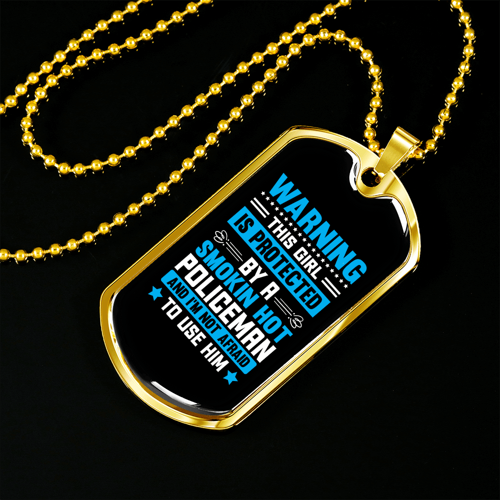 To My Girlfriend Smokin Hot Policeman Blue Necklace Stainless Steel or 18k Gold Dog Tag 24" Chain - Luxury Love Messages Dog Tag Gifts For Man, Woman