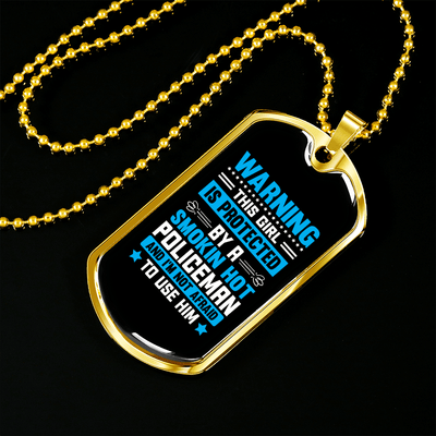 To My Girlfriend Smokin Hot Policeman Blue Necklace Stainless Steel or 18k Gold Dog Tag 24" Chain - Luxury Love Messages Dog Tag Gifts For Man, Woman