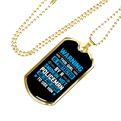 To My Girlfriend Smokin Hot Policeman Blue Necklace Stainless Steel or 18k Gold Dog Tag 24" Chain - Luxury Love Messages Dog Tag Gifts For Man, Woman