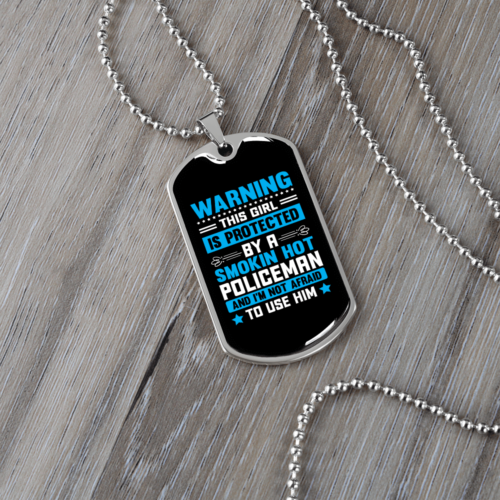 To My Girlfriend Smokin Hot Policeman Blue Necklace Stainless Steel or 18k Gold Dog Tag 24" Chain - Luxury Love Messages Dog Tag Gifts For Man, Woman