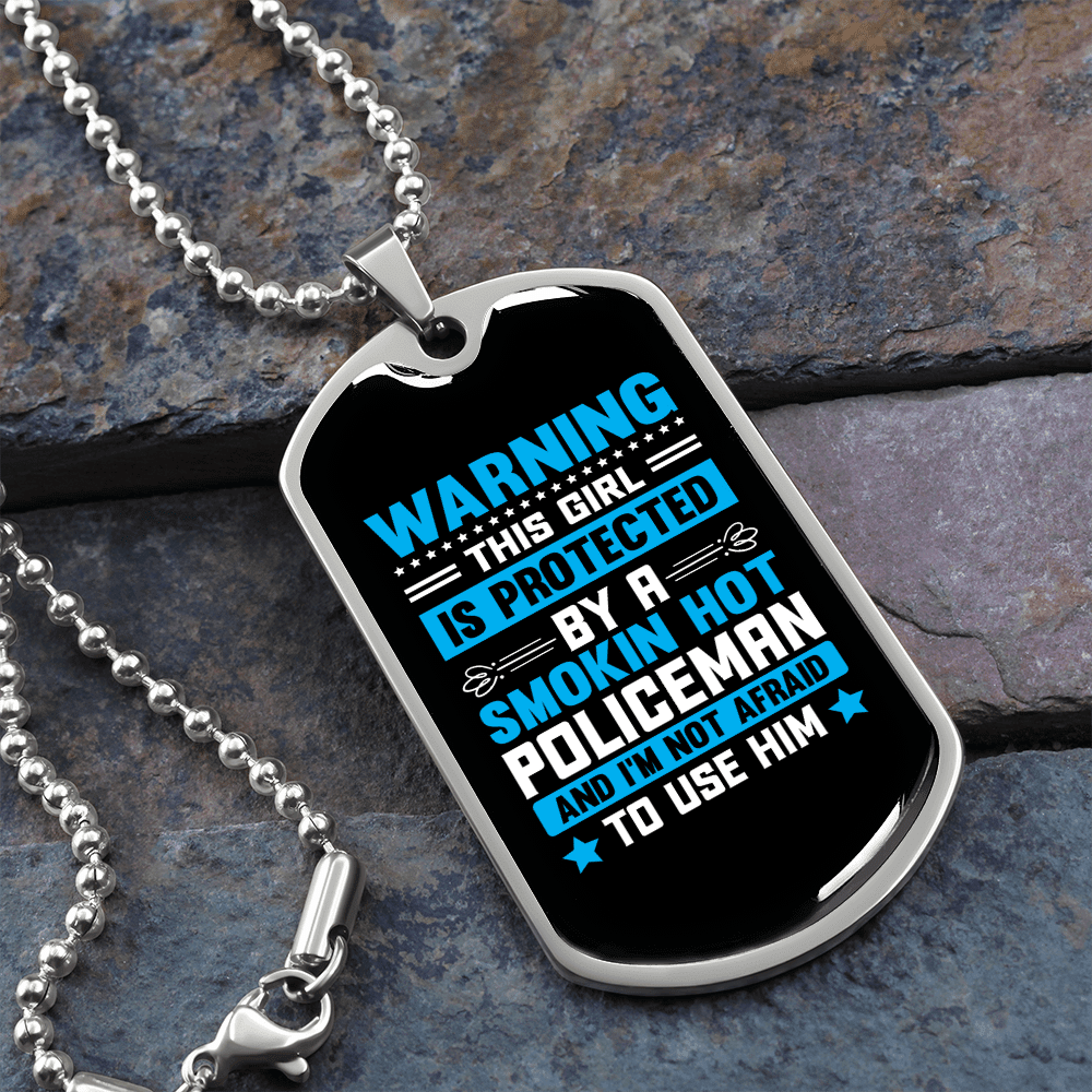 To My Girlfriend Smokin Hot Policeman Blue Necklace Stainless Steel or 18k Gold Dog Tag 24" Chain - Luxury Love Messages Dog Tag Gifts For Man, Woman