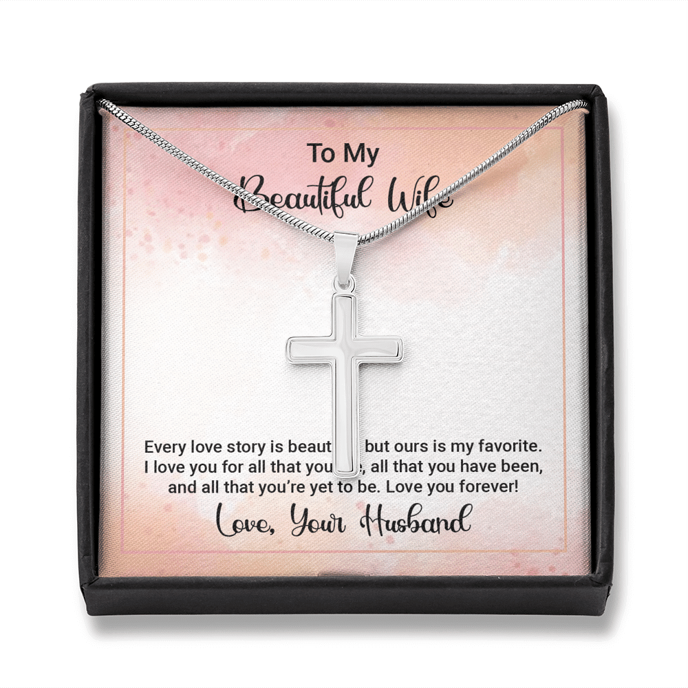 To My Beautiful Wife Happy Anniversary Cross Necklace Message Card - Meanful Cross Messages Card Gift Idea