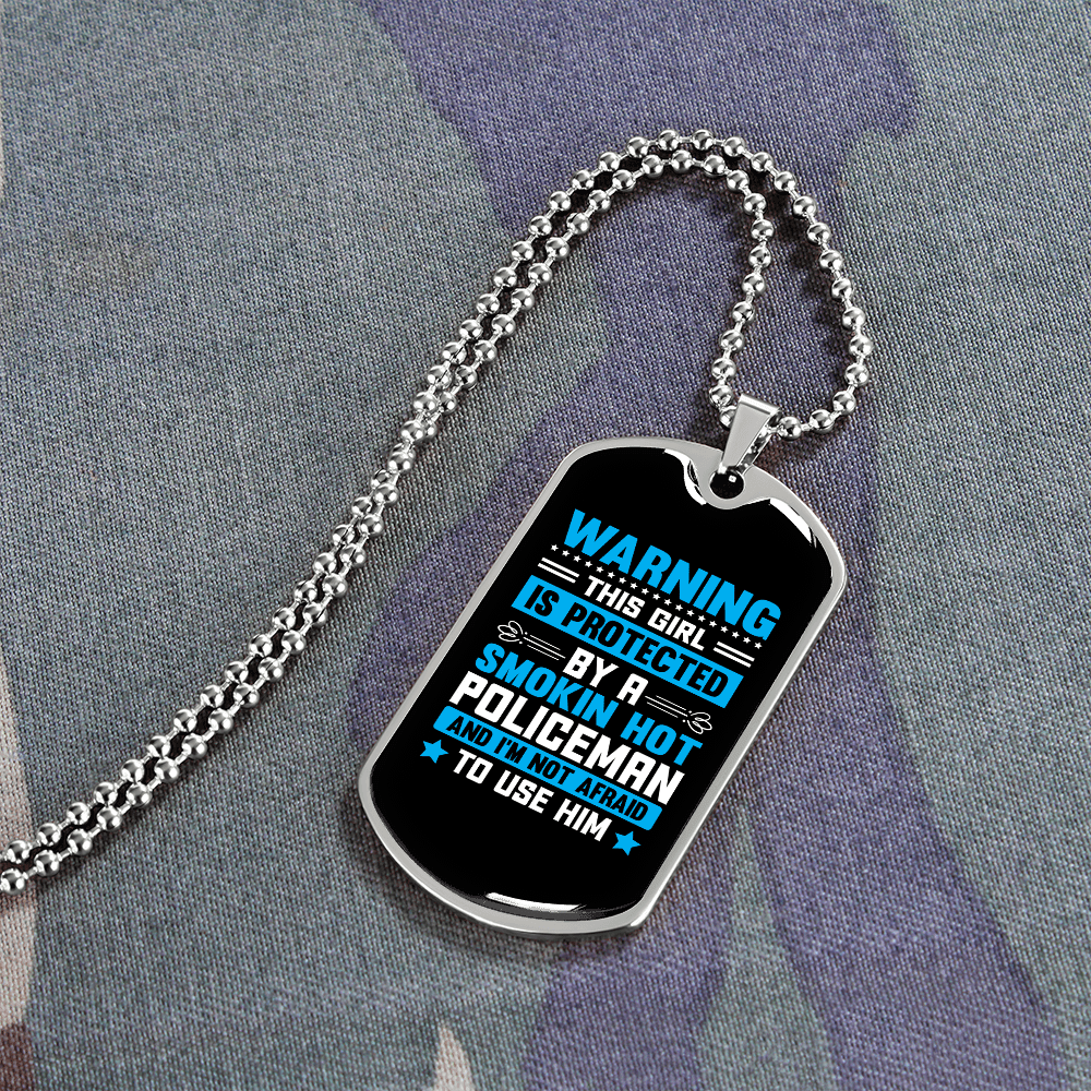 To My Girlfriend Smokin Hot Policeman Blue Necklace Stainless Steel or 18k Gold Dog Tag 24" Chain - Luxury Love Messages Dog Tag Gifts For Man, Woman
