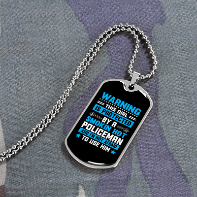 To My Girlfriend Smokin Hot Policeman Blue Necklace Stainless Steel or 18k Gold Dog Tag 24" Chain - Luxury Love Messages Dog Tag Gifts For Man, Woman