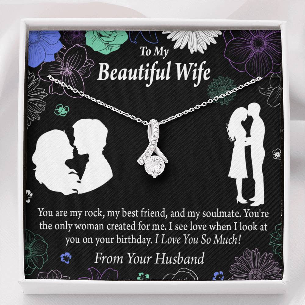 To My Wife To My Beautiful Wife Rock And Best Friend Eternity Ribbon Stone Pendant 14K White Gold Stainless Steel Jewelry Gift  - Alluring Beauty Necklace Gift For Her