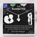 To My Wife To My Beautiful Wife Rock And Best Friend Eternity Ribbon Stone Pendant 14K White Gold Stainless Steel Jewelry Gift  - Alluring Beauty Necklace Gift For Her