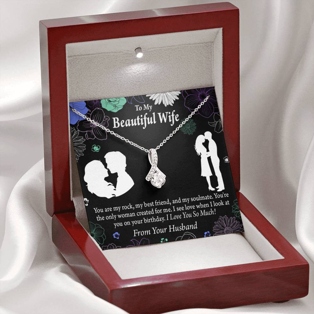 To My Wife To My Beautiful Wife Rock And Best Friend Eternity Ribbon Stone Pendant 14K White Gold Stainless Steel Jewelry Gift  - Alluring Beauty Necklace Gift For Her
