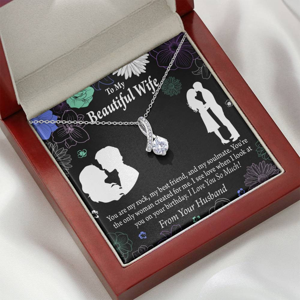 To My Wife To My Beautiful Wife Rock And Best Friend Eternity Ribbon Stone Pendant 14K White Gold Stainless Steel Jewelry Gift  - Alluring Beauty Necklace Gift For Her