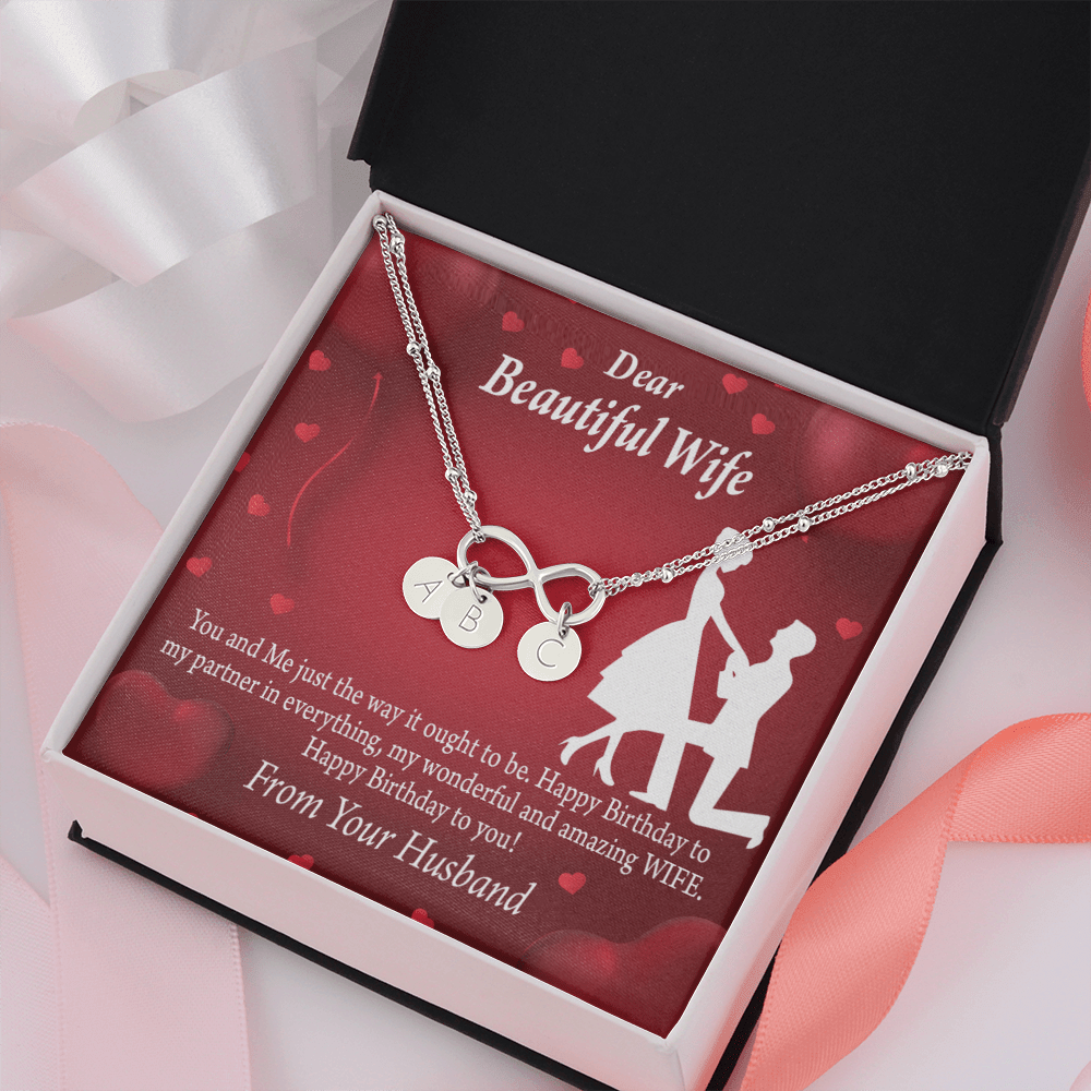 To My Wife Happy Birthday Infinity Bracelet With Initial Charms - Infinity Bracelet