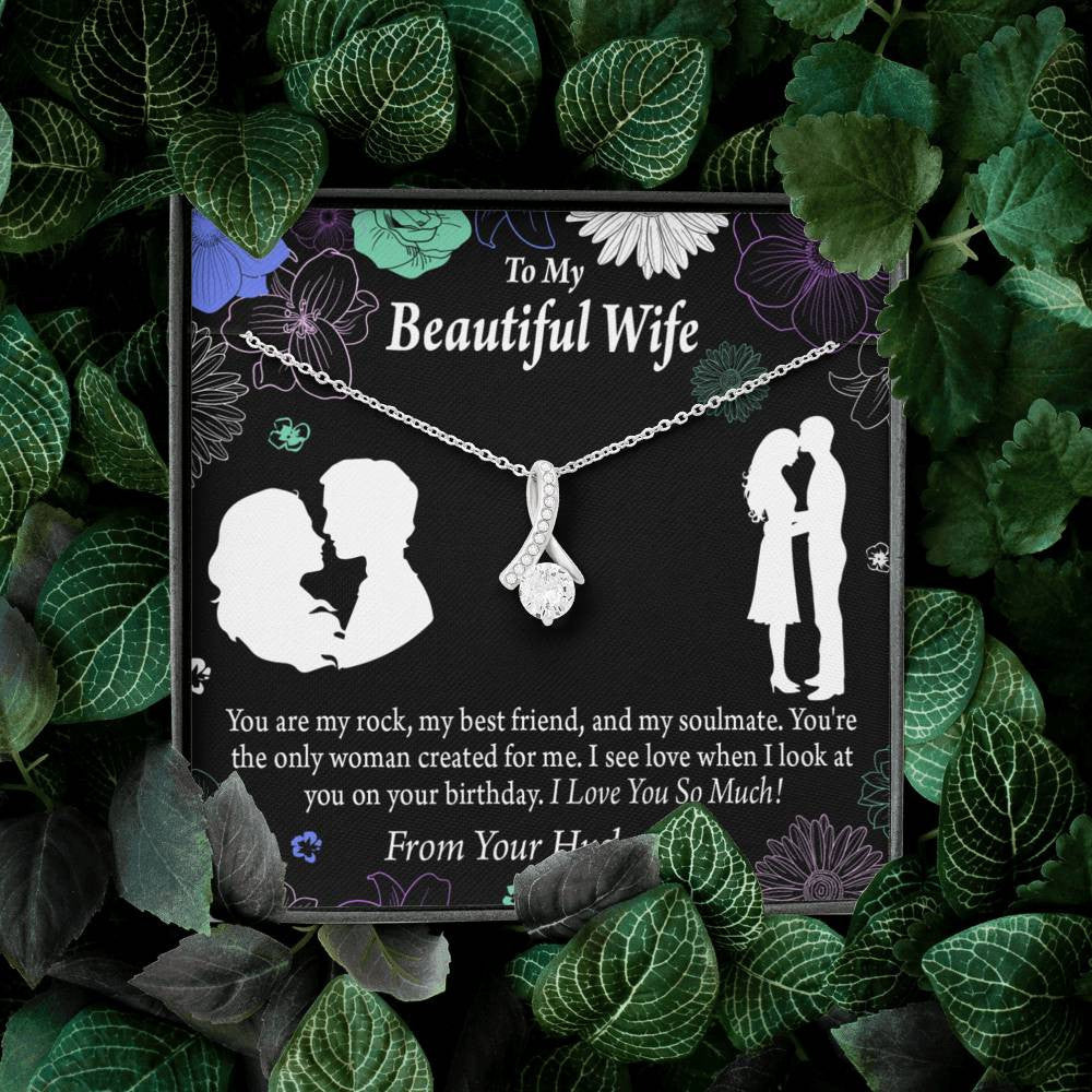 To My Wife To My Beautiful Wife Rock And Best Friend Eternity Ribbon Stone Pendant 14K White Gold Stainless Steel Jewelry Gift  - Alluring Beauty Necklace Gift For Her