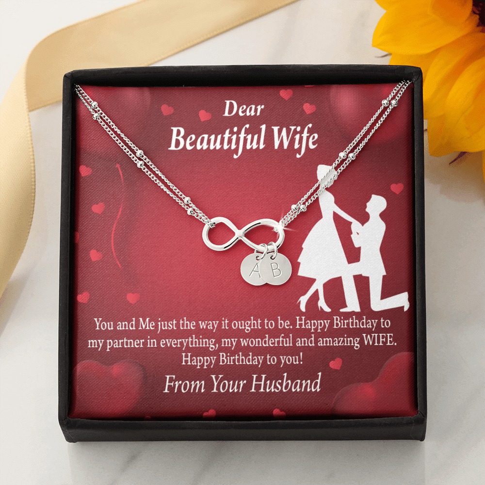 To My Wife Happy Birthday Infinity Bracelet With Initial Charms - Infinity Bracelet