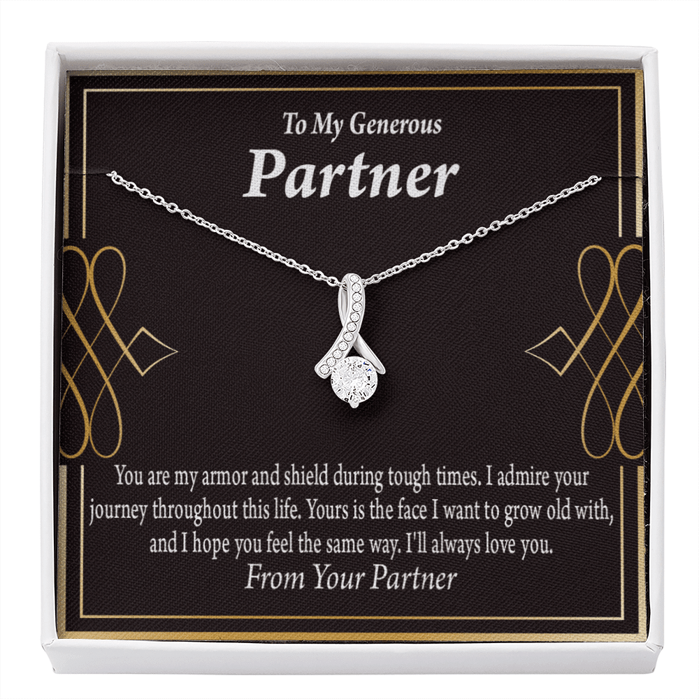 For My Partner Grow Old With You Eternity Ribbon Stone Necklace 14K White Gold Keepsake Card Partner Gift - Alluring Beauty Necklace Gift For Her