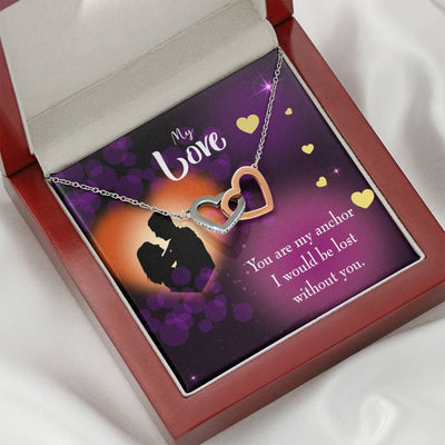 Wife Gift For Wife Birthday You Are My Anchor Inseparable Love Pendant 18k Rose Gold Finish 16� - Interlocking Hearts Necklace