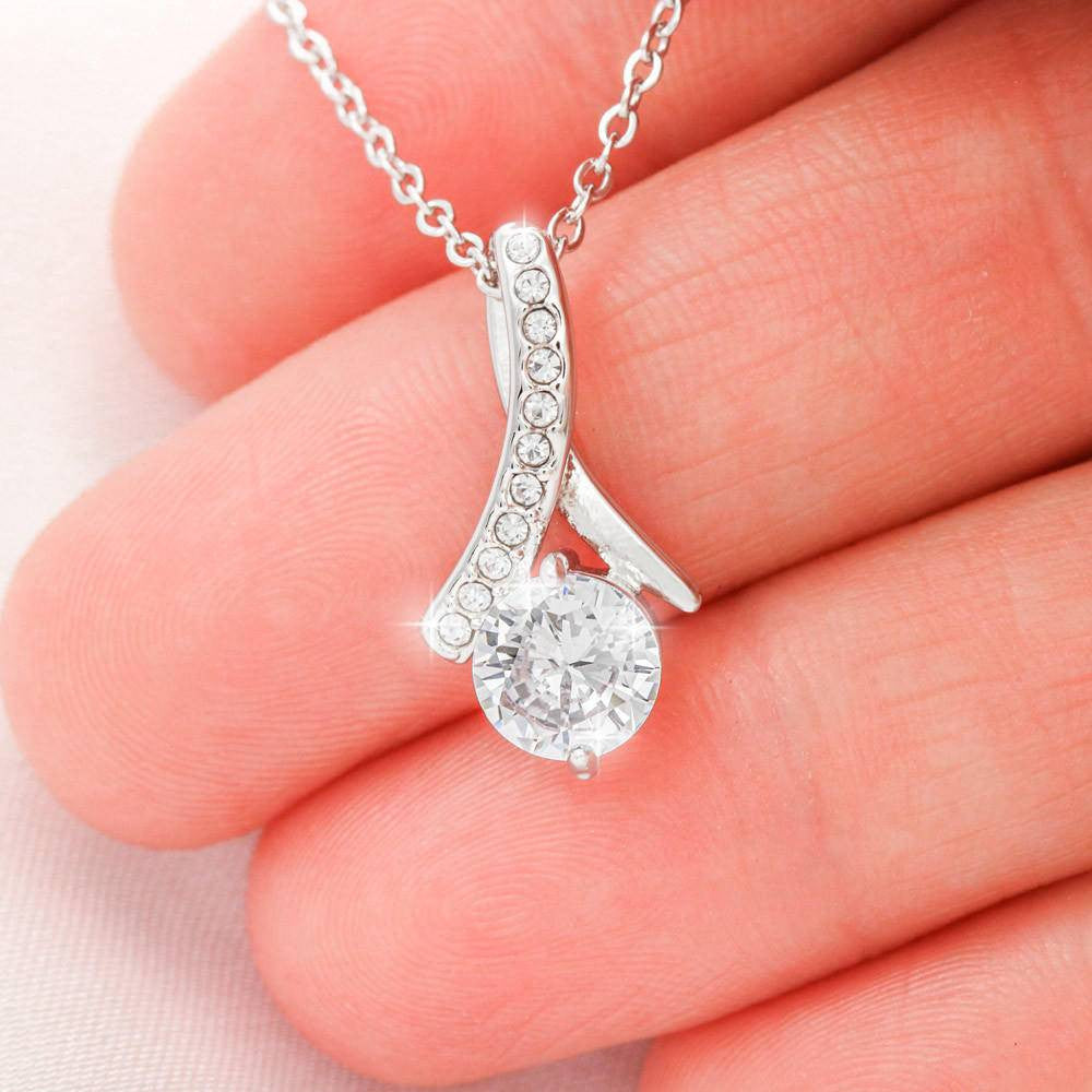 To My Wife To My Beautiful Wife Rock And Best Friend Eternity Ribbon Stone Pendant 14K White Gold Stainless Steel Jewelry Gift  - Alluring Beauty Necklace Gift For Her