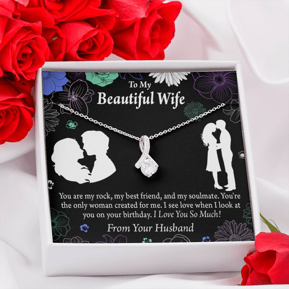 To My Wife To My Beautiful Wife Rock And Best Friend Eternity Ribbon Stone Pendant 14K White Gold Stainless Steel Jewelry Gift  - Alluring Beauty Necklace Gift For Her