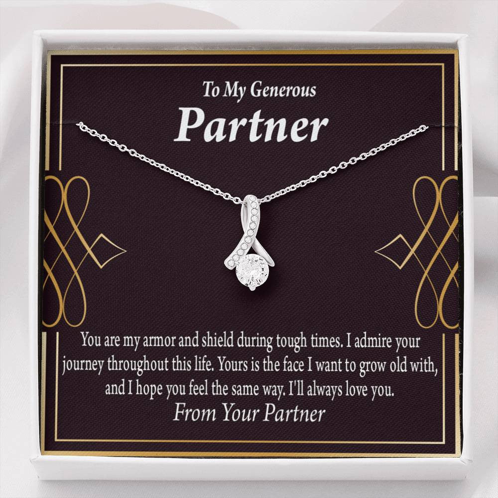 For My Partner Grow Old With You Eternity Ribbon Stone Necklace 14K White Gold Keepsake Card Partner Gift - Alluring Beauty Necklace Gift For Her