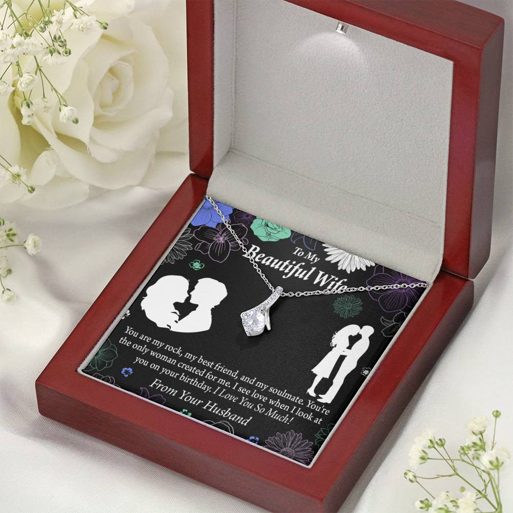 To My Wife To My Beautiful Wife Rock And Best Friend Eternity Ribbon Stone Pendant 14K White Gold Stainless Steel Jewelry Gift  - Alluring Beauty Necklace Gift For Her
