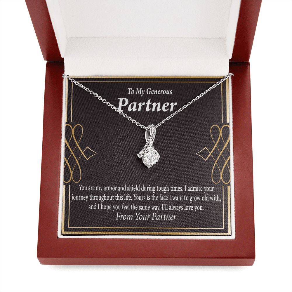 For My Partner Grow Old With You Eternity Ribbon Stone Necklace 14K White Gold Keepsake Card Partner Gift - Alluring Beauty Necklace Gift For Her