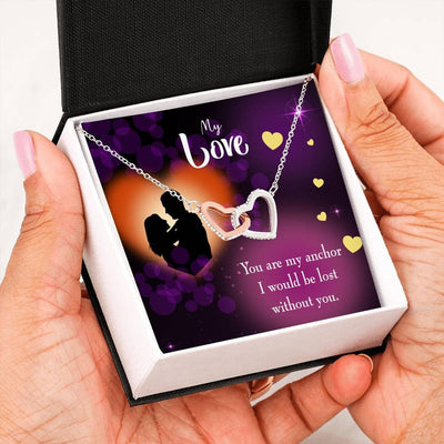 Wife Gift For Wife Birthday You Are My Anchor Inseparable Love Pendant 18k Rose Gold Finish 16� - Interlocking Hearts Necklace