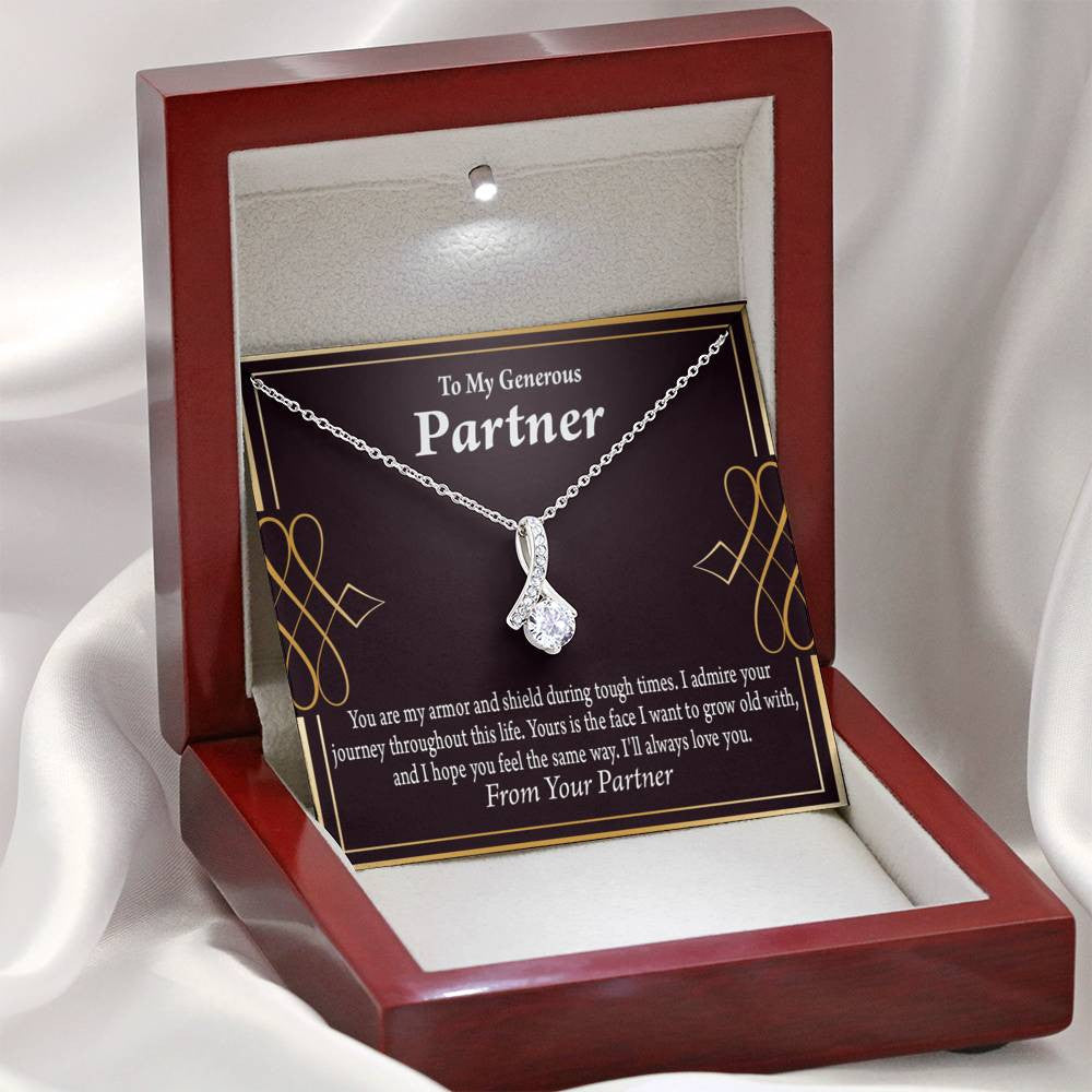 For My Partner Grow Old With You Eternity Ribbon Stone Necklace 14K White Gold Keepsake Card Partner Gift - Alluring Beauty Necklace Gift For Her