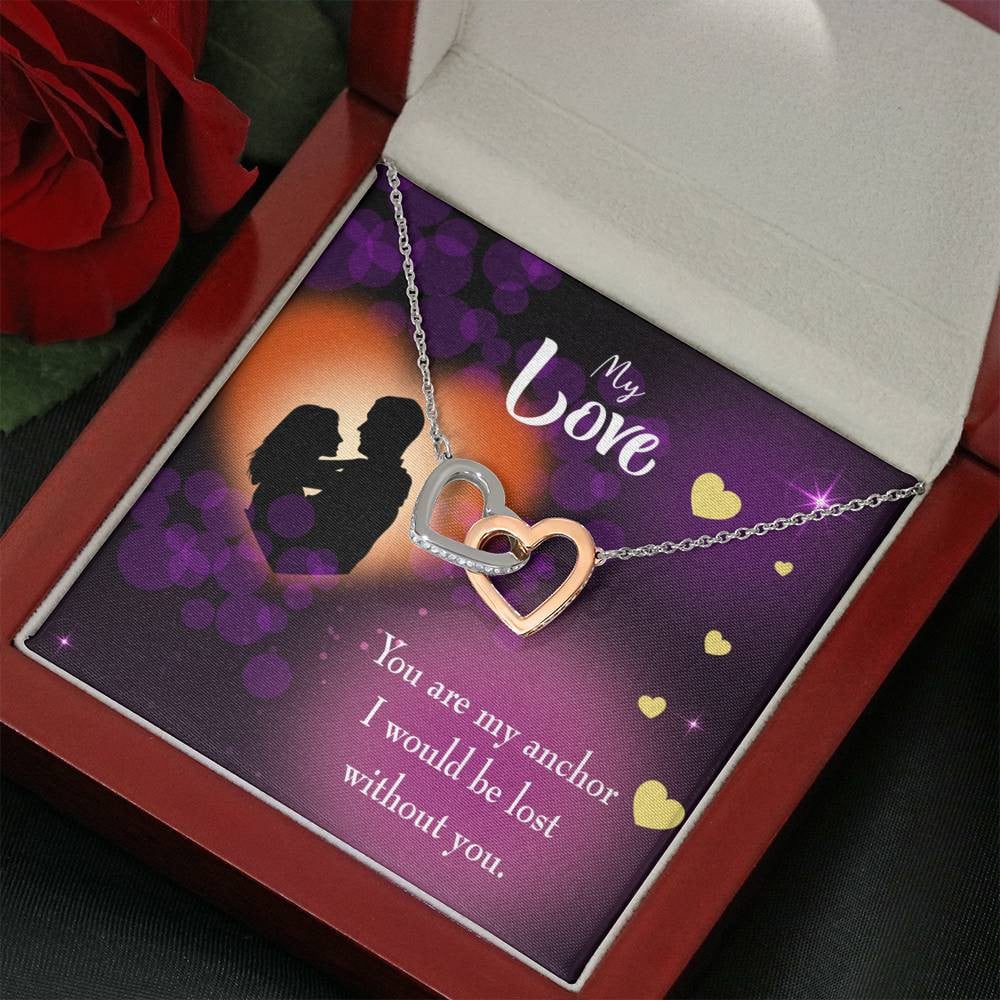 Wife Gift For Wife Birthday You Are My Anchor Inseparable Love Pendant 18k Rose Gold Finish 16� - Interlocking Hearts Necklace
