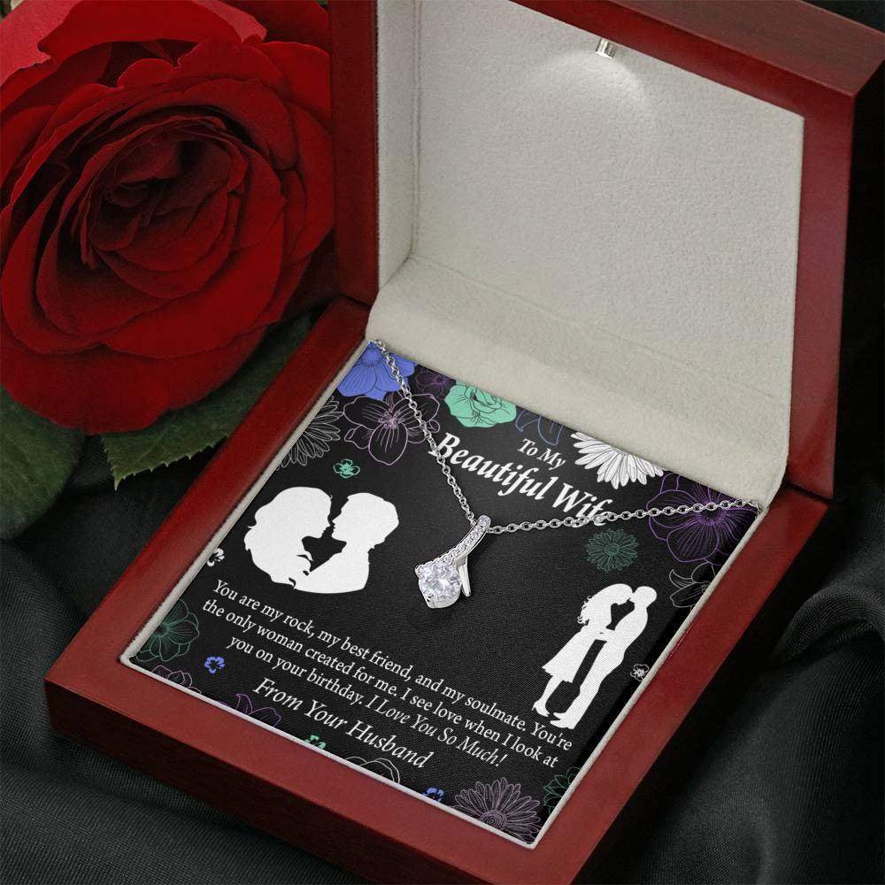 To My Wife To My Beautiful Wife Rock And Best Friend Eternity Ribbon Stone Pendant 14K White Gold Stainless Steel Jewelry Gift  - Alluring Beauty Necklace Gift For Her