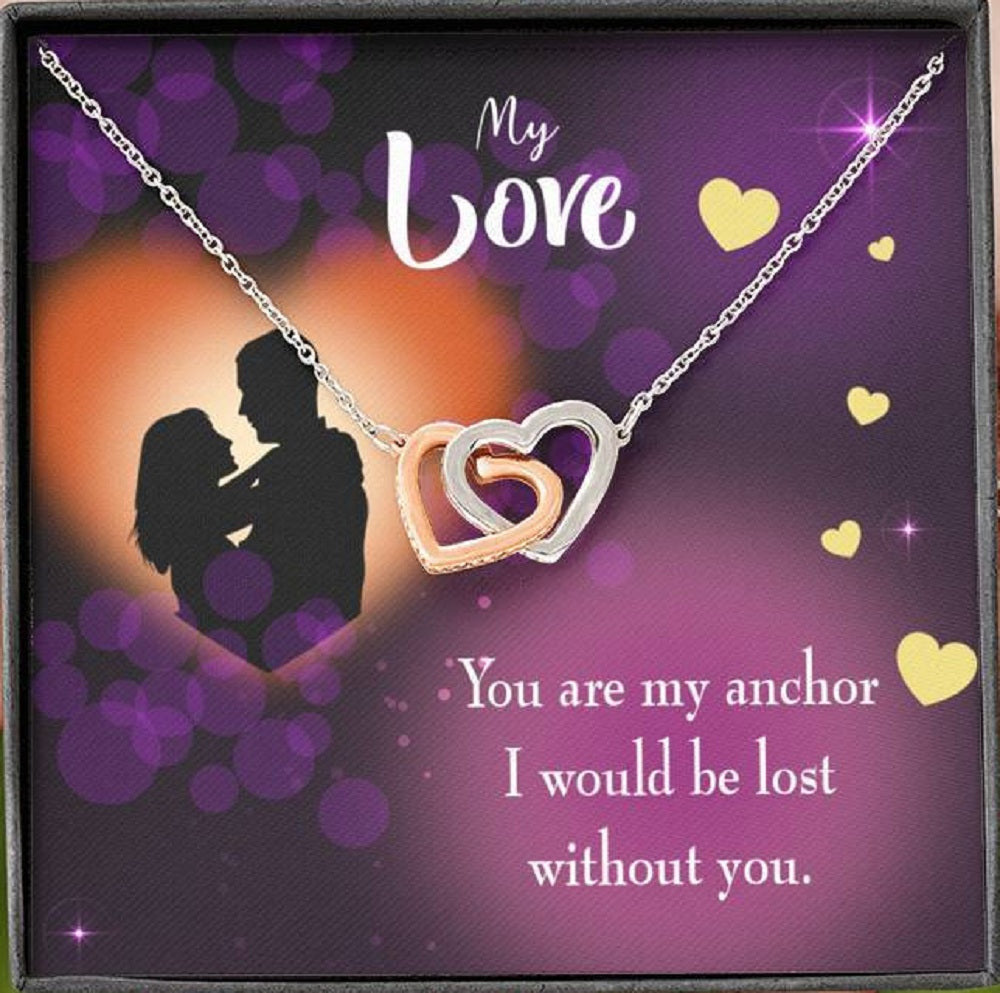 Wife Gift For Wife Birthday You Are My Anchor Inseparable Love Pendant 18k Rose Gold Finish 16� - Interlocking Hearts Necklace