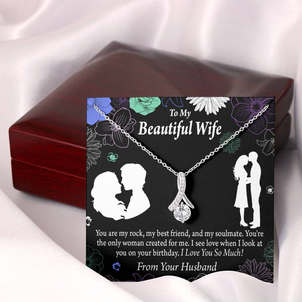 To My Wife To My Beautiful Wife Rock And Best Friend Eternity Ribbon Stone Pendant 14K White Gold Stainless Steel Jewelry Gift  - Alluring Beauty Necklace Gift For Her