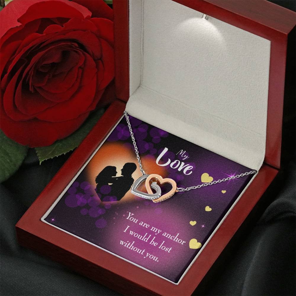 Wife Gift For Wife Birthday You Are My Anchor Inseparable Love Pendant 18k Rose Gold Finish 16� - Interlocking Hearts Necklace