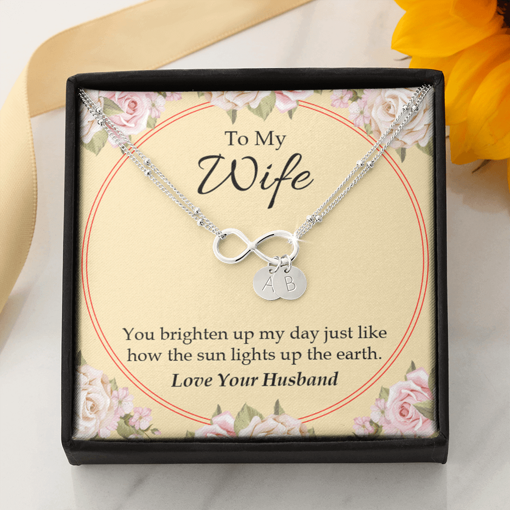 To My Wife You Brighten Up My Day Infinity Bracelet With Initial Charms - Infinity Bracelet