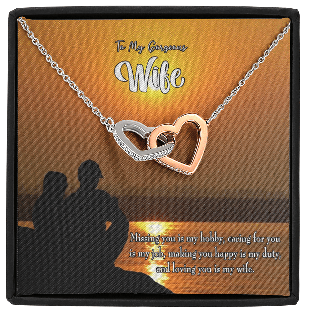 Wife Gift For Wife Birthday Missing You Inseparable Love Pendant 18k Rose Gold Finish 16� - Interlocking Hearts Necklace