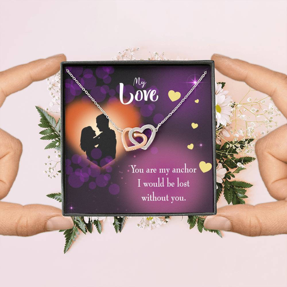 Wife Gift For Wife Birthday You Are My Anchor Inseparable Love Pendant 18k Rose Gold Finish 16� - Interlocking Hearts Necklace
