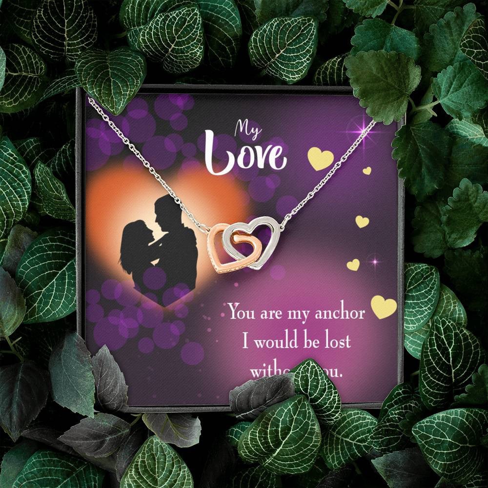 Wife Gift For Wife Birthday You Are My Anchor Inseparable Love Pendant 18k Rose Gold Finish 16� - Interlocking Hearts Necklace
