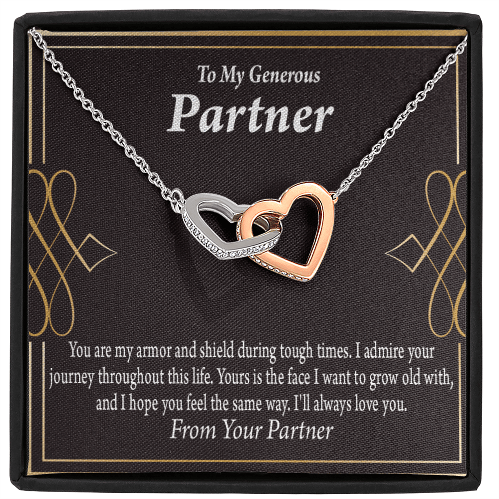 To My Partner Grow Old With You Inseparable Pendant 18k Rose Gold Finish 16� Life Partner Keepsake Card - Interlocking Hearts Necklace