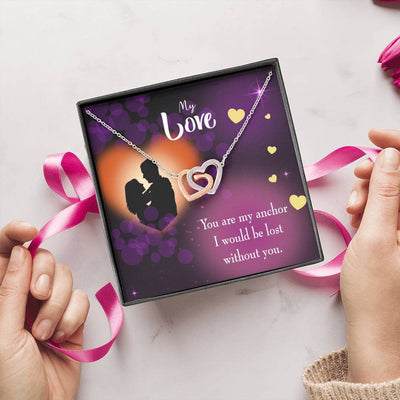 Wife Gift For Wife Birthday You Are My Anchor Inseparable Love Pendant 18k Rose Gold Finish 16� - Interlocking Hearts Necklace
