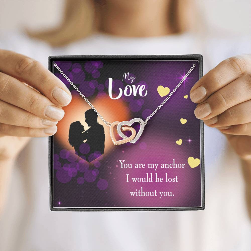 Wife Gift For Wife Birthday You Are My Anchor Inseparable Love Pendant 18k Rose Gold Finish 16� - Interlocking Hearts Necklace
