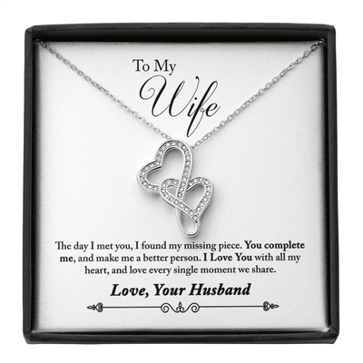 To My Wife You Complete Me Double Hearts Necklace Message Card - Double Hearts Necklace