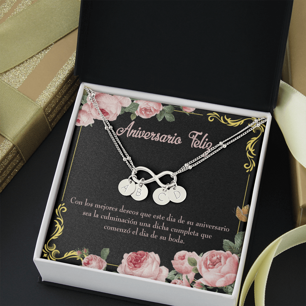 To My Wife Aniversario Feliz Infinity Bracelet With Initial Charms - Infinity Bracelet