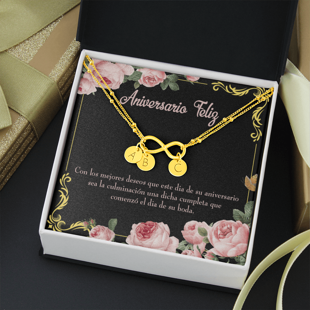 To My Wife Aniversario Feliz Infinity Bracelet With Initial Charms - Infinity Bracelet