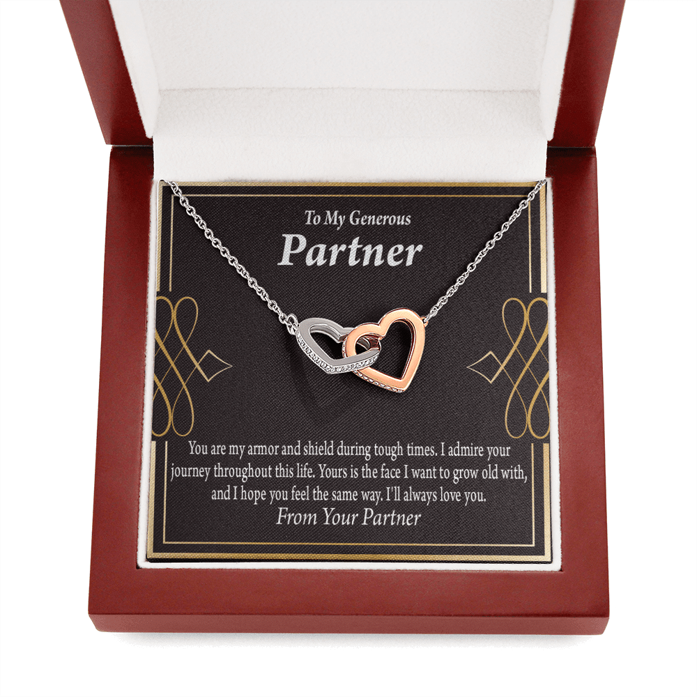 To My Partner Grow Old With You Inseparable Pendant 18k Rose Gold Finish 16� Life Partner Keepsake Card - Interlocking Hearts Necklace