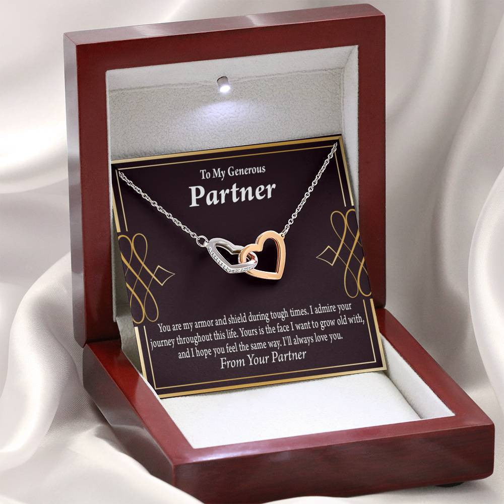 To My Partner Grow Old With You Inseparable Pendant 18k Rose Gold Finish 16� Life Partner Keepsake Card - Interlocking Hearts Necklace