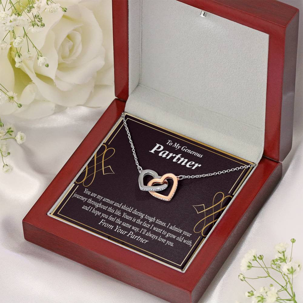 To My Partner Grow Old With You Inseparable Pendant 18k Rose Gold Finish 16� Life Partner Keepsake Card - Interlocking Hearts Necklace