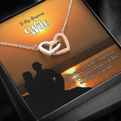 Wife Gift For Wife Birthday Missing You Inseparable Love Pendant 18k Rose Gold Finish 16� - Interlocking Hearts Necklace