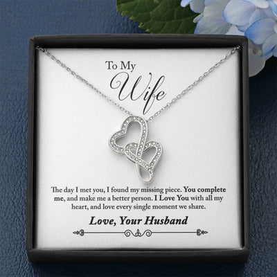To My Wife You Complete Me Double Hearts Necklace Message Card - Double Hearts Necklace