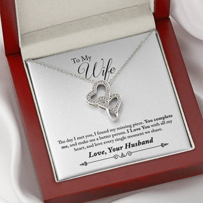 To My Wife You Complete Me Double Hearts Necklace Message Card - Double Hearts Necklace