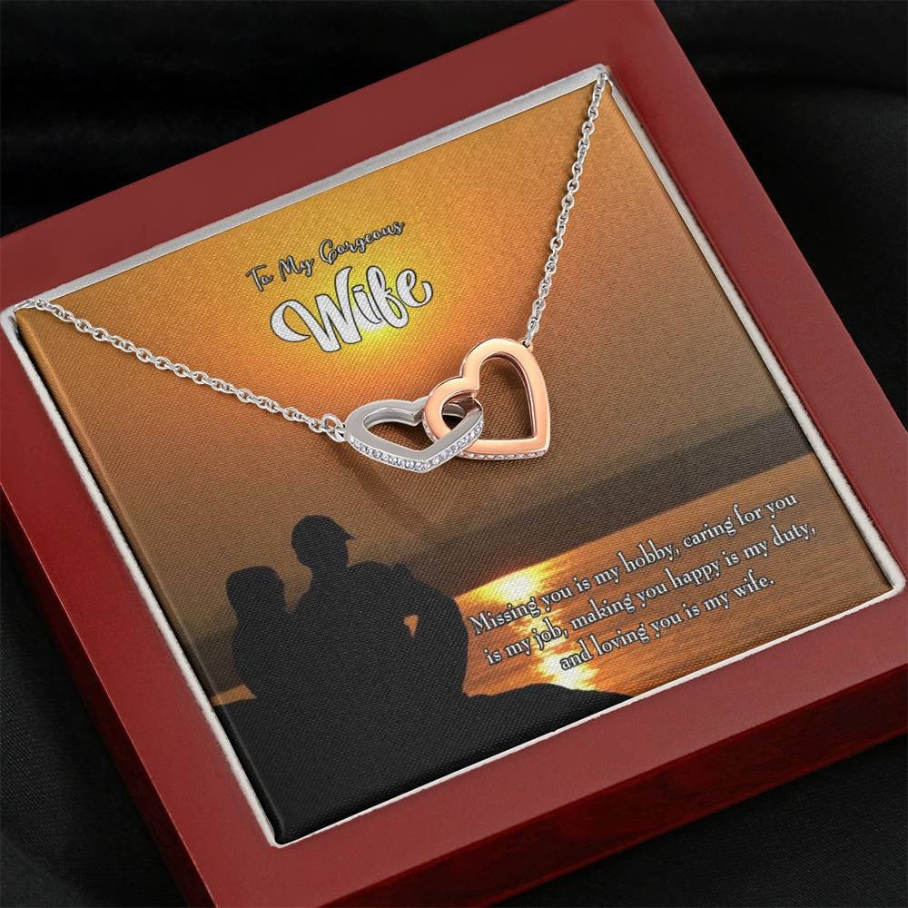 Wife Gift For Wife Birthday Missing You Inseparable Love Pendant 18k Rose Gold Finish 16� - Interlocking Hearts Necklace