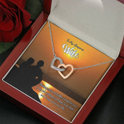 Wife Gift For Wife Birthday Missing You Inseparable Love Pendant 18k Rose Gold Finish 16� - Interlocking Hearts Necklace