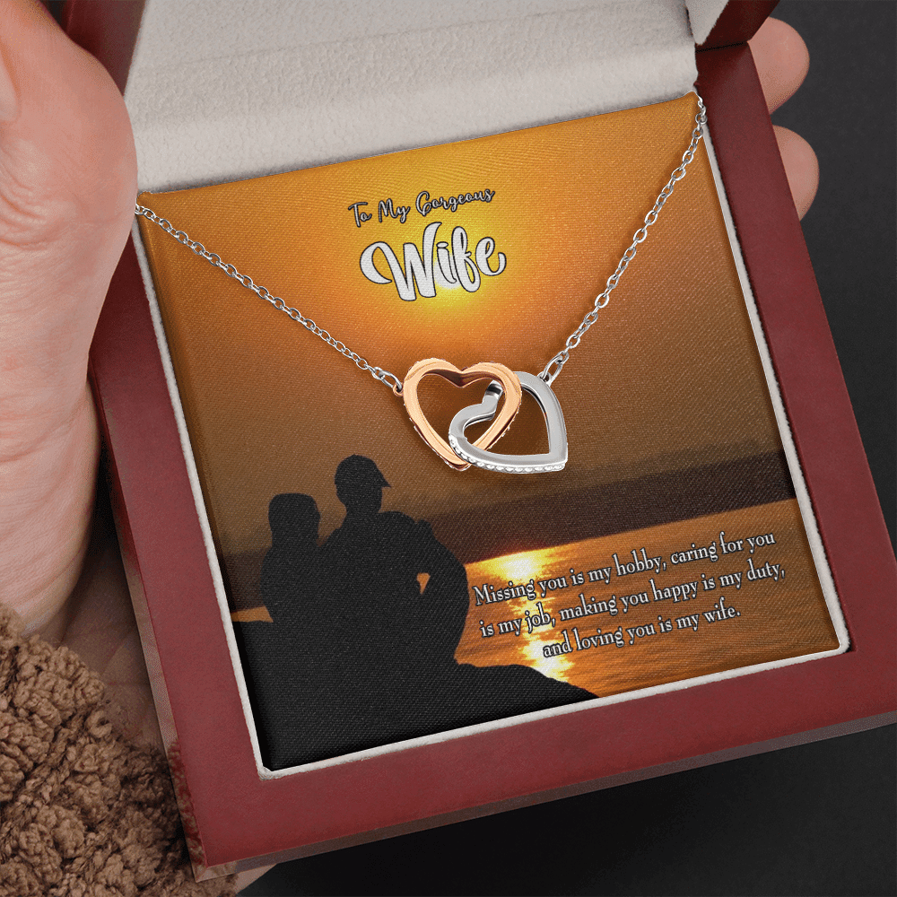Wife Gift For Wife Birthday Missing You Inseparable Love Pendant 18k Rose Gold Finish 16� - Interlocking Hearts Necklace