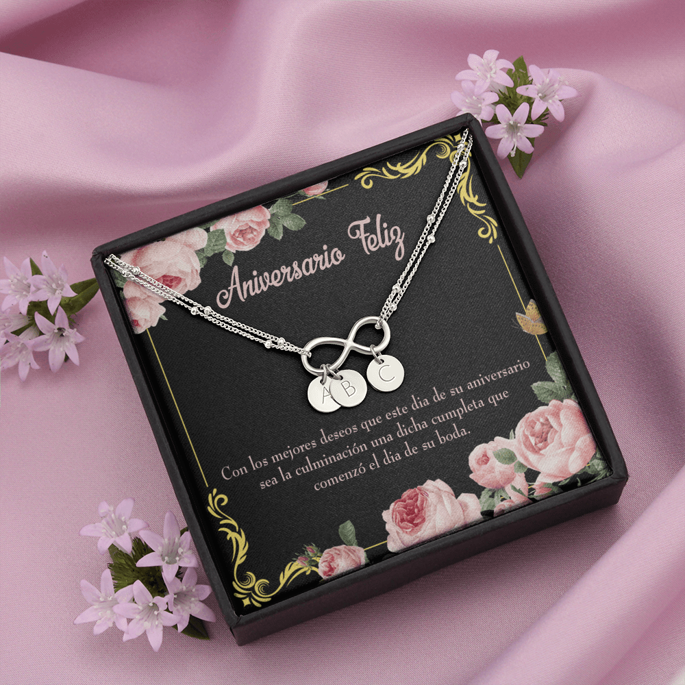 To My Wife Aniversario Feliz Infinity Bracelet With Initial Charms - Infinity Bracelet